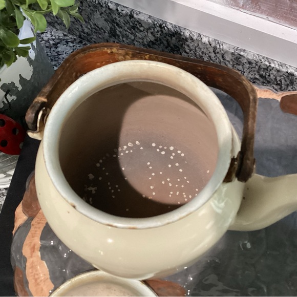 🟤 Vintage - Cream colored, enamel coated, Tea Kettle w/ Wooden Handle - Decor - Picture 11 of 16